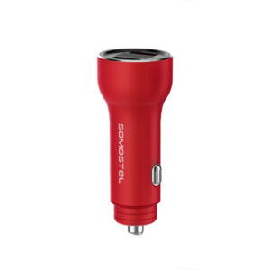 Somostel Ładowarka samochodowa 2XUSB + kabel USB - USB-C 5A 1m Quick Charge QC3.0 czerwony Aluminium SMS-A89