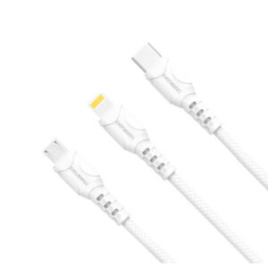 Denmen Kabel D05 USB - Typ-c / microUSB / Lightning 2.4A 1m Quick Charge QC3.0 Biały