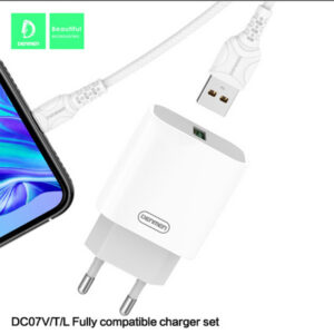 Denmen Ładowarka sieciowa DC07 USB + kabel USB - Typ-C 3.6A 18W 1m Power Delivery PD Biały DC07T