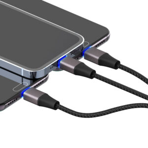 Somostel kabel 3w1 wzmacniany RGB LED USB - Typ-C / Lightning / Micro USB 3.1A 1.2m czarny SMS-BW23