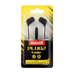 Maxell słuchawki przewodowe douszne Plugz + mikrofon Jack 3,5mm 1.24m czarny