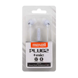 Maxell słuchawki przewodowe douszne Plugz + mikrofon Jack 3,5mm 1.24m biały