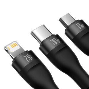 Baseus kabel Flash Series II USB - Typ-C / Lightning / Micro USB 100W 1.2m czarny oplot