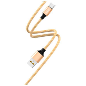 Denmen Kabel D02 USB - Typ-C 2.4A 12W 1m Quick Charge QC3.0 Złoty Wzmacniany oplot