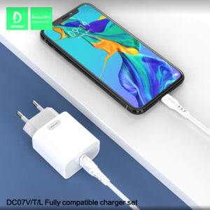 Denmen Ładowarka sieciowa DC07 USB + kabel USB - Typ-C 3.6A 18W 1m Power Delivery PD Biały DC07T