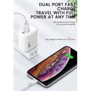Somostel Ładowarka sieciowa USB+TYP-C + kabel Typ-C - Lightning 3A 18W 1m Power Delivery PD+QC3.0 Biały SMS-Q01