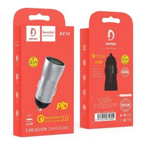 Denmen ładowarka samochodowa USB / USB-C 3.1A 18W QC PD czarny DZ10