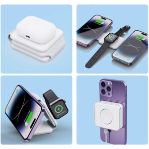 Ecobox ładowarka bezprzewodowa indukcyjna MagSafe 3w1 15W biały