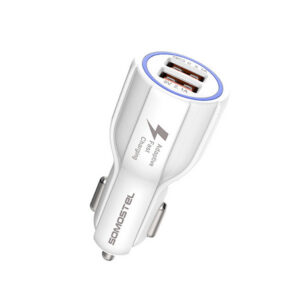 Somostel Ładowarka samochodowa 2XUSB + kabel USB - Lightning 3A+2A 3100mA + 2100mA 1m Quick Charge QC3.0 Biały