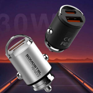 Somostel Ładowarka samochodowa USB/TYP-C + kabel Typ-C - Typ-C 5A 1m Power Delivery PD+QC3.0 Czarny SMS-A40