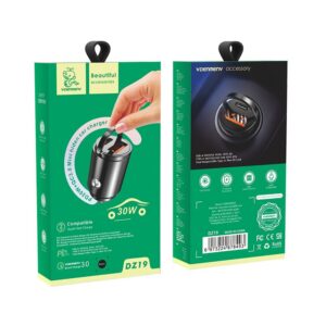 Denmen ładowarka samochodowa USB / Typ-C 30W QC PD czarny DZ19