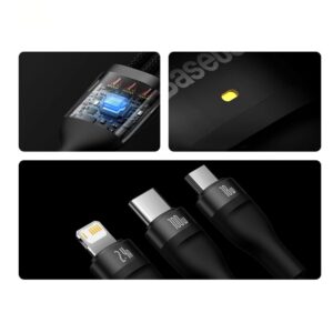 Baseus kabel Flash Series II USB - Typ-C / Lightning / Micro USB 100W 1.2m czarny oplot