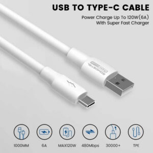 Somostel kabel Powerline USB - Typ-C 6A 120W 1m QC 3.0 biały SMS-BA02
