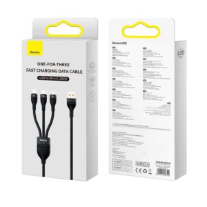 Baseus kabel Flash Series II USB - Typ-C / Lightning / Micro USB 100W 1.2m czarny oplot