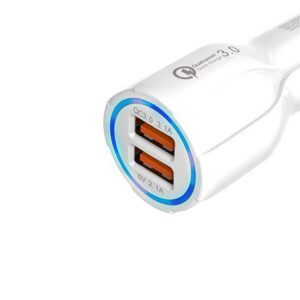 Somostel Ładowarka samochodowa 2XUSB + kabel USB - Lightning 3A+2A 3100mA + 2100mA 1m Quick Charge QC3.0 Biały